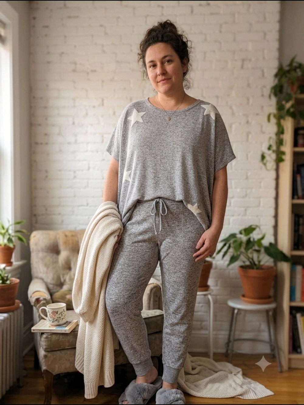 Torrid Super Soft Sleep Women's Cozy Grey Star Knit Tshirt